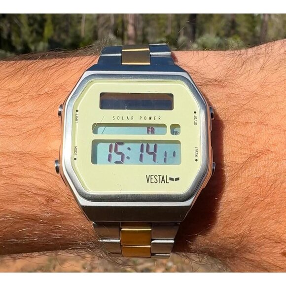 Vestal Solar Syncretic watch Two Tone Runs Great Chronograph - Picture 1 of 4